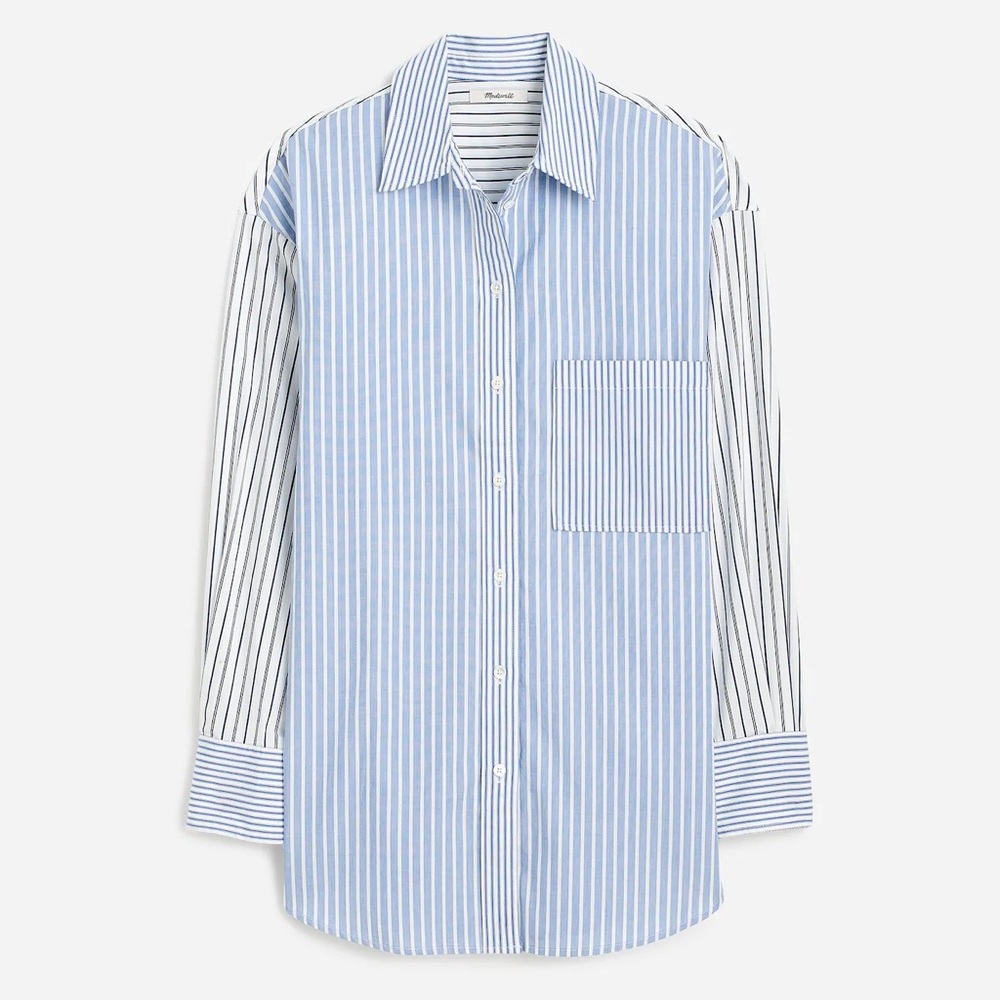 NWT MADEWELL Poplin Oversized Button-Up Shirt in Light Blue And White Stripe - Picture 2 of 7